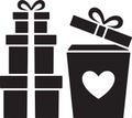 Pile of gift boxes and opened box with heart, giving present surprise Royalty Free Stock Photo