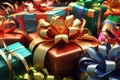 Pile of gift boxes with ribbons. 3D rendered Royalty Free Stock Photo