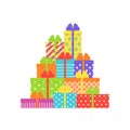 Pile gift boxes. Vector illustration in flat design