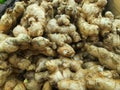 Pile of ginger sold on asian local supermarket. Royalty Free Stock Photo