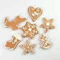 Pile of gingerbread, cookies. Homemade various christmas gingerbread cookies on white background Royalty Free Stock Photo