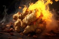 A pile of gingers on fire, with smoke rising from the flames Royalty Free Stock Photo