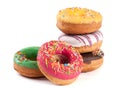 Pile of glazed donuts isolated on white background