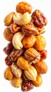 Pile of Glazed Nuts and Dried Fruit on White Background Still Life Royalty Free Stock Photo