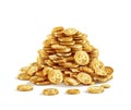 Pile of gold coins with clover icon isolated on a white background. Patricks Day design Royalty Free Stock Photo