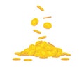 Pile of Gold Coins. Dollar. Falling coin. Flat, isolated, vector Royalty Free Stock Photo