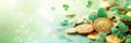 Pile of gold coins with shamrocks symbolizing luck and prosperity Royalty Free Stock Photo