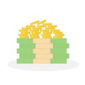 Pile of gold coins. Stack of dollars. Big money. Pile of cash. Vector icon. Royalty Free Stock Photo