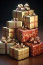 A pile of gold and red wrapped presents. Perfect for various occasions and celebrations Royalty Free Stock Photo