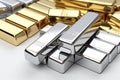 A pile of gold and silver bars of different Royalty Free Stock Photo