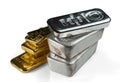 A pile of gold and silver bars. Royalty Free Stock Photo