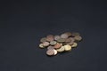 Pile of Golden coin, silver coin, copper coin, quarters, nickels, dimes, pennies, fifty cent piece Royalty Free Stock Photo