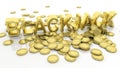 Pile of golden coins and word Blackjack