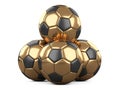 Pile of golden soccer balls, one ball on top - leadership concept