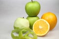a pile of green apple fruit and orange fruit isolated on white background Royalty Free Stock Photo