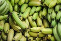 Pile of green bananas on the farmers market or shop Royalty Free Stock Photo