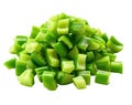 A pile of green bell peppers is cut into small pieces, on transparent background PNG Royalty Free Stock Photo
