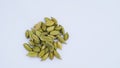 Cardamom or Elaichi pods isolated on white background. Green cardamon seeds