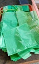 A pile of green crackle plastic, taken from a close-up