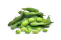 Pile of green edamame beans isolated on white
