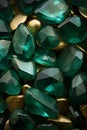 a pile of green and gold colored stones.Mosaic Stones Emerald Petunia, Perfect for Wall Art. Royalty Free Stock Photo