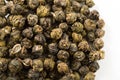 A pile of green jasmine pearl dried tea on a white background. Chinese traditional fragrant tea Royalty Free Stock Photo
