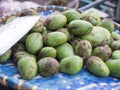 Pile of green mangoes in market, fresh fruit, Thailand Royalty Free Stock Photo