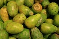 Pile of Green Nopal Cactus Fruits for Sale in the Supermarket of Santiago of Chile, South America