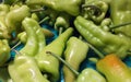 Pile of Green sweet pepper in the tray. Texture background of green bell pepper. Royalty Free Stock Photo