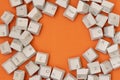 Pile of grey computer keyboard keys on the orange background Royalty Free Stock Photo
