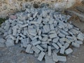 Pile of grey concrete bricks Royalty Free Stock Photo