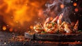 A pile of grilled shrimp on a cutting board, ready to be served