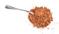 Pile of ground carob powder with steel spoon