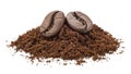 Pile of ground coffee and coffee beans isolated on white background Royalty Free Stock Photo