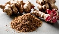 A pile of ground ginger on a table