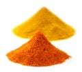 Pile of ground peppers and ground turmeric Royalty Free Stock Photo