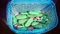 Pile of Grungy Used Pieces of Soap in Plastic Basket