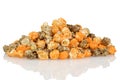 Pile of halloween orange and black licorice popcorn Royalty Free Stock Photo