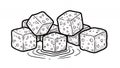 Pile of Ice Cubes Hand-Drawn in Black and White Style Isolated, Scribble Doodles Illustration, Cubes Floating in Water Royalty Free Stock Photo