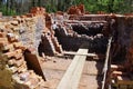 A pile of hand fired bricks build up to make a traditional pottery kiln. Virginia, USA. Royalty Free Stock Photo
