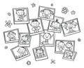 A pile of happy doodle kids photos, vector cartoon illustration