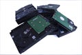 Pile of hard drives gibabytes and terabytes Royalty Free Stock Photo