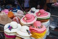 Pile of hats in Thai outdoor flea market Royalty Free Stock Photo