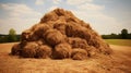 Pile of hay bales in the field