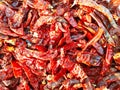 Pile or heap of dry red chillies put in sunlight in India Royalty Free Stock Photo