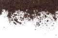 Pile heap of soil on white background with copy space for your text. Top view