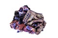 The pile of hill tribe style clothes left on white background