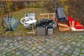 Pile of home bulky waste prepared for pickup at the street in German city Royalty Free Stock Photo