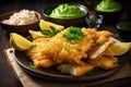pile of homemade chips with a battered fish