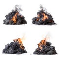 Pile of hot coals with flames and smoke Royalty Free Stock Photo